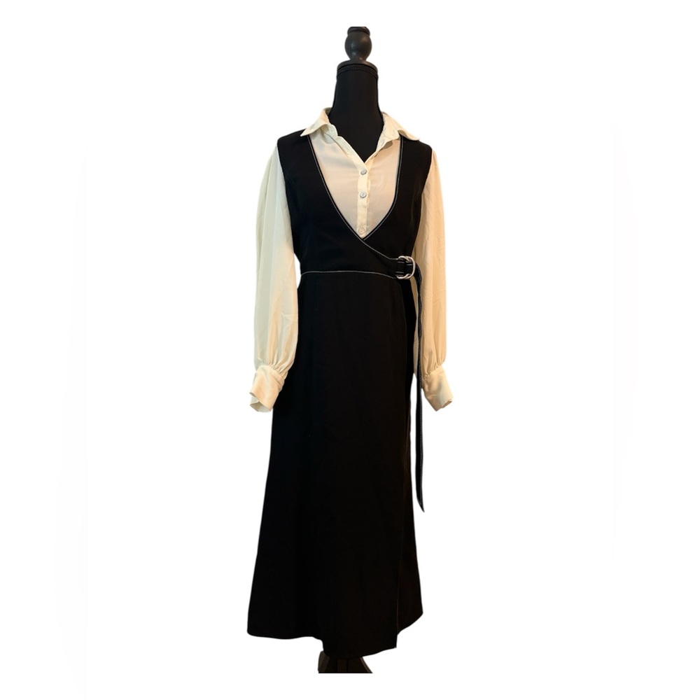 Cinq à Sept Black and White Long Sleeve Dress